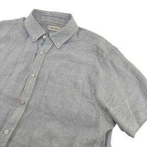 Porter & Ash Mens 100% Linen Short Sleeve Button Down Shirt Light Blue Size XL